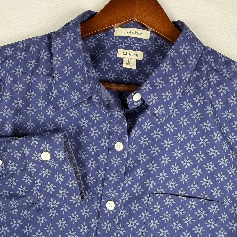 LL Bean Wrinkle-Free Pinpoint Oxford Shirt Womens M Wrinkle Free Floral 504317